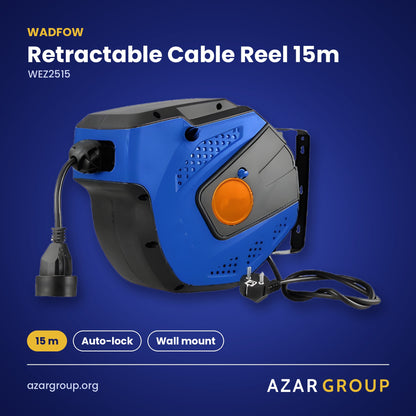 WADFOW WEZ2515 Retractable Cable Reel 15m – 15 m, Auto-lock, Wall mount