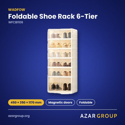 WADFOW WFCB1106 Foldable Shoe Rack 6-Tier – 450 × 350 × 1170 mm, Magnetic doors, Foldable