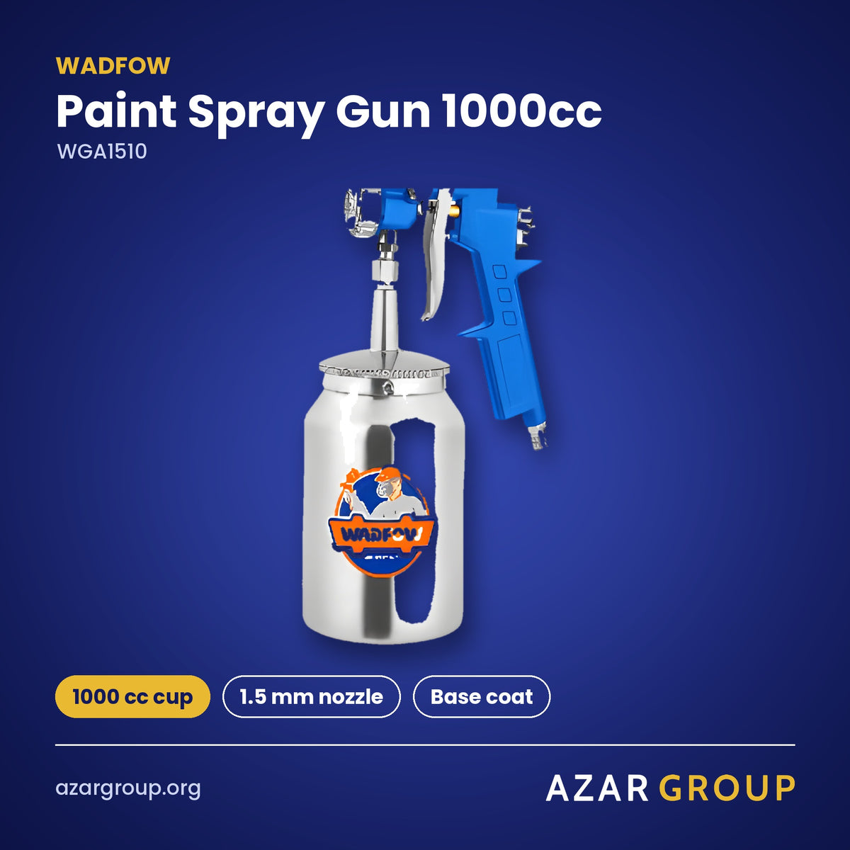 WADFOW WGA1510 Paint Spray Gun 1000cc – 1000 cc cup, 1.5 mm nozzle, Base coat
