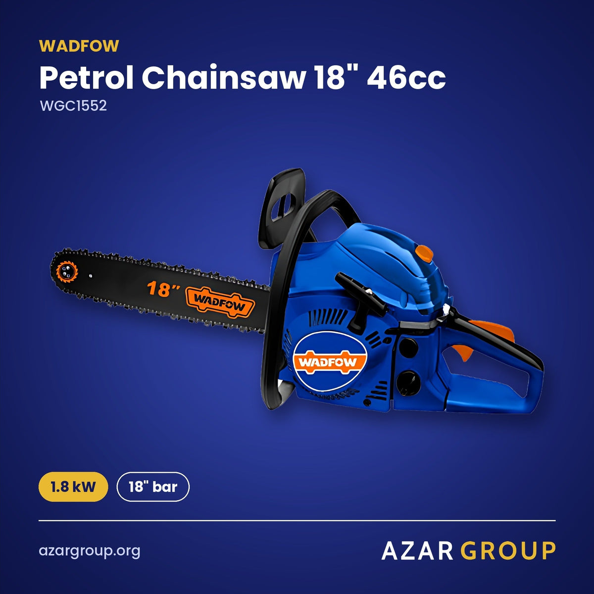 WADFOW WGC1552 Petrol Chainsaw 18" 46cc – 1.8 kW, 18" bar