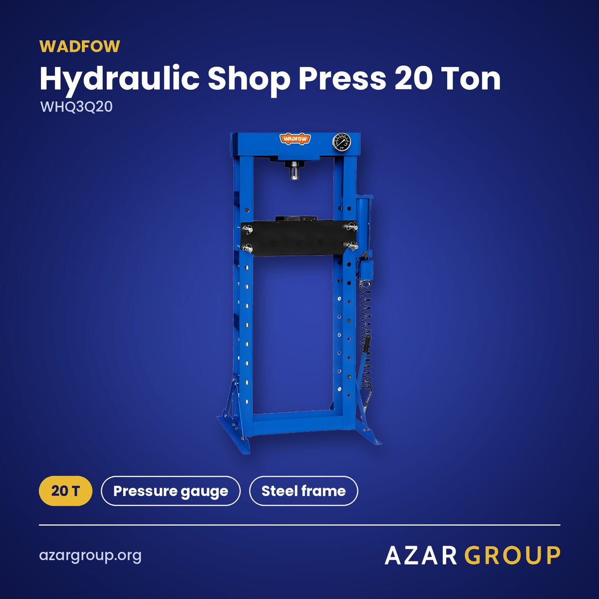 WADFOW WHQ3Q20 Hydraulic Shop Press 20 Ton – 20 T, Pressure gauge, Steel frame