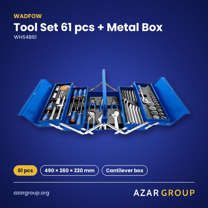 WADFOW WHS4B61 Tool Set 61 pcs + Metal Box – 61 pcs, 490 × 260 × 220 mm, Cantilever box