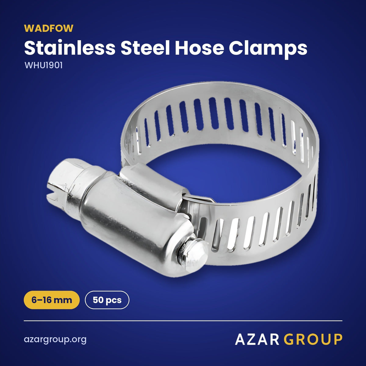 WADFOW WHU1901 Stainless Steel Hose Clamps – 6–16 mm, 50 pcs