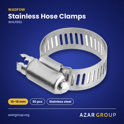 WADFOW WHU1902 Stainless Hose Clamps – 10–16 mm, 50 pcs, Stainless steel