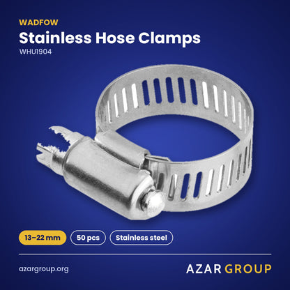 WADFOW WHU1904 Stainless Hose Clamps – 13–22 mm, 50 pcs, Stainless steel