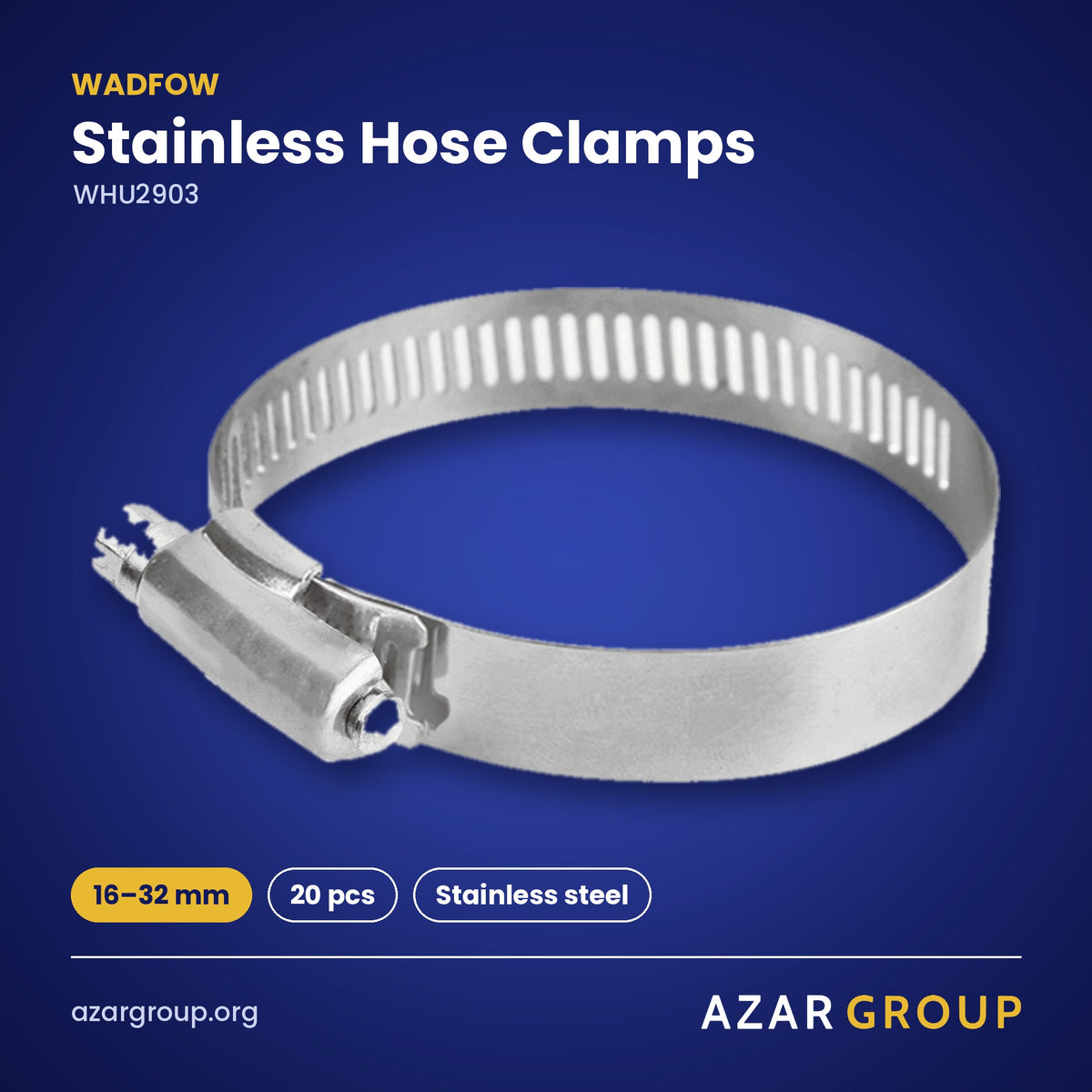 WADFOW WHU2903 Stainless Hose Clamps – 16–32 mm, 20 pcs, Stainless steel