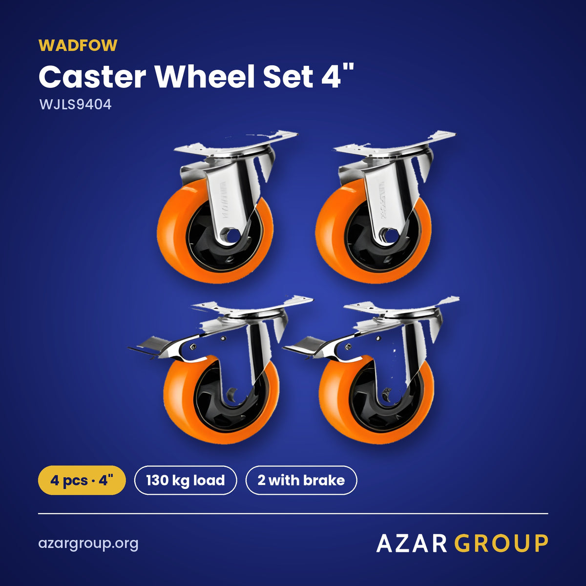 WADFOW WJLS9404 Caster Wheel Set 4" – 4 pcs · 4", 130 kg load, 2 with brake