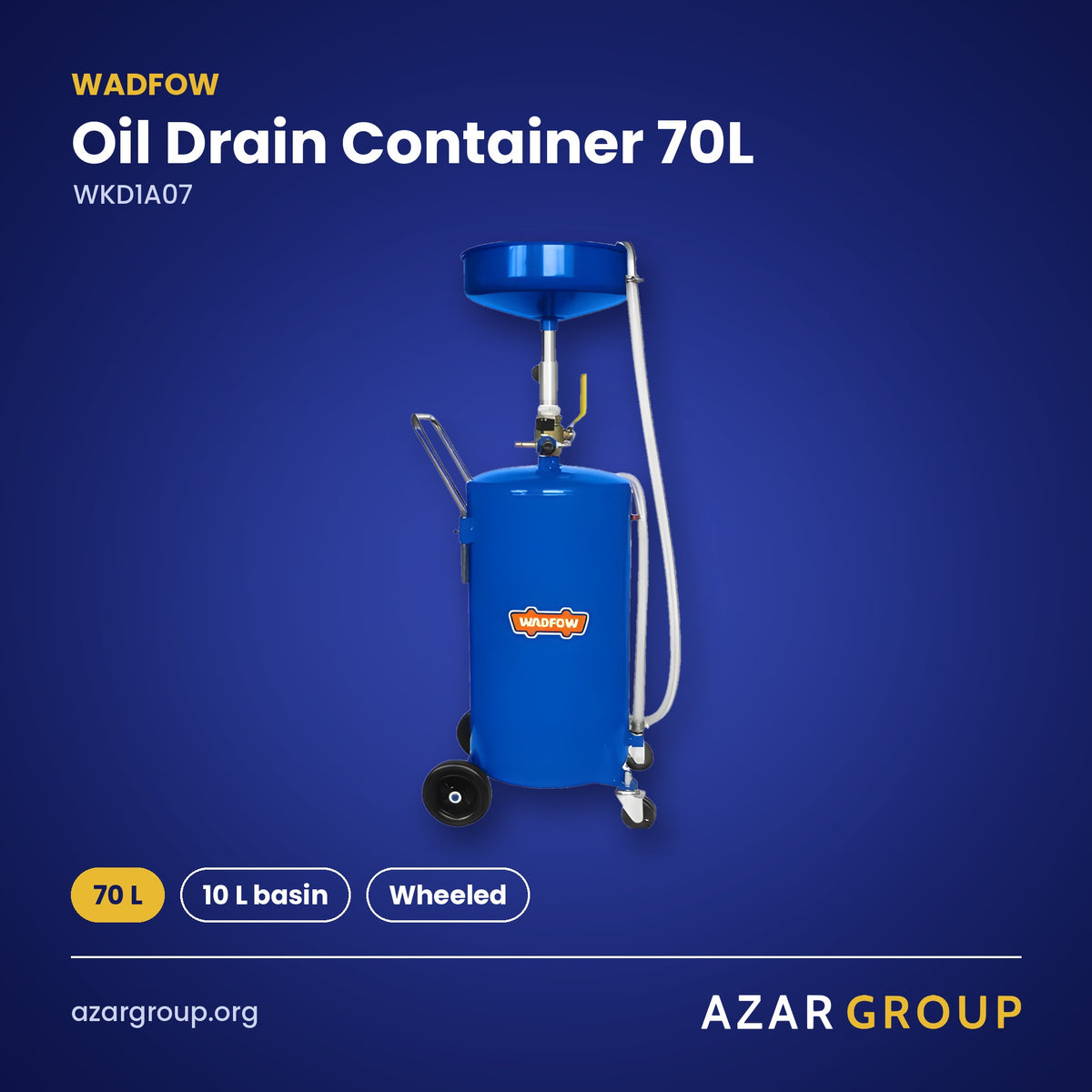WADFOW WKD1A07 Oil Drain Container 70L – 70 L, 10 L basin, Wheeled