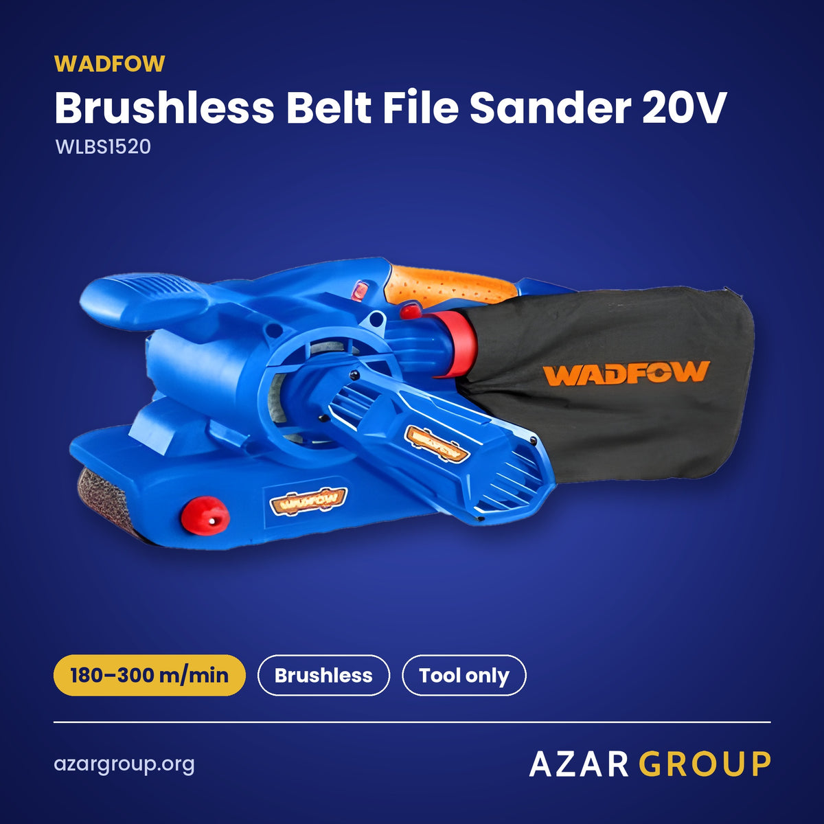 WADFOW WLBS1520 Brushless Belt File Sander 20V – 180–300 m/min, Brushless, Tool only