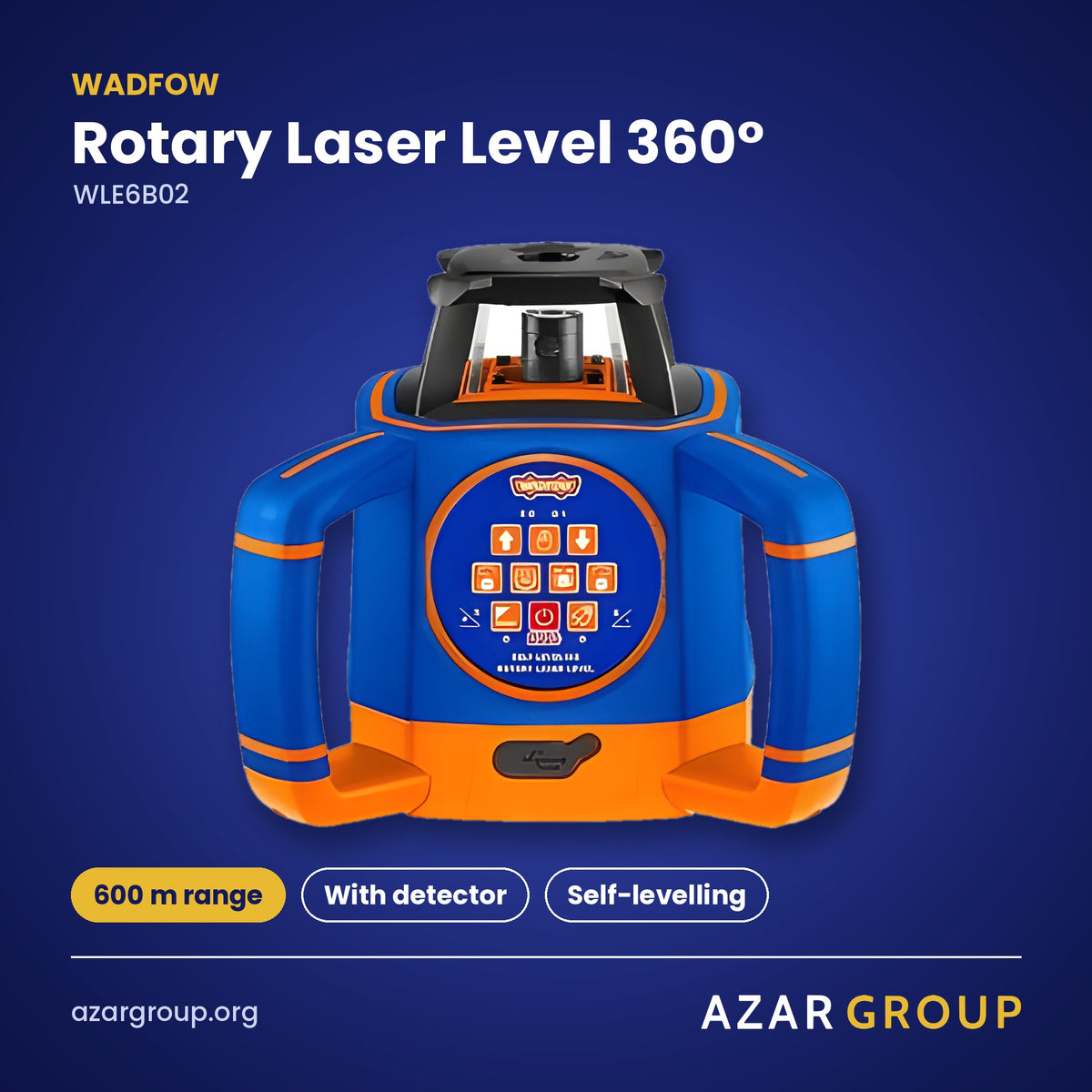 WADFOW WLE6B02 Rotary Laser Level 360° – 600 m range, With detector, Self-levelling
