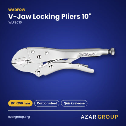 WADFOW WLP9C10 V-Jaw Locking Pliers 10" – 10″ · 250 mm, Carbon steel, Quick release