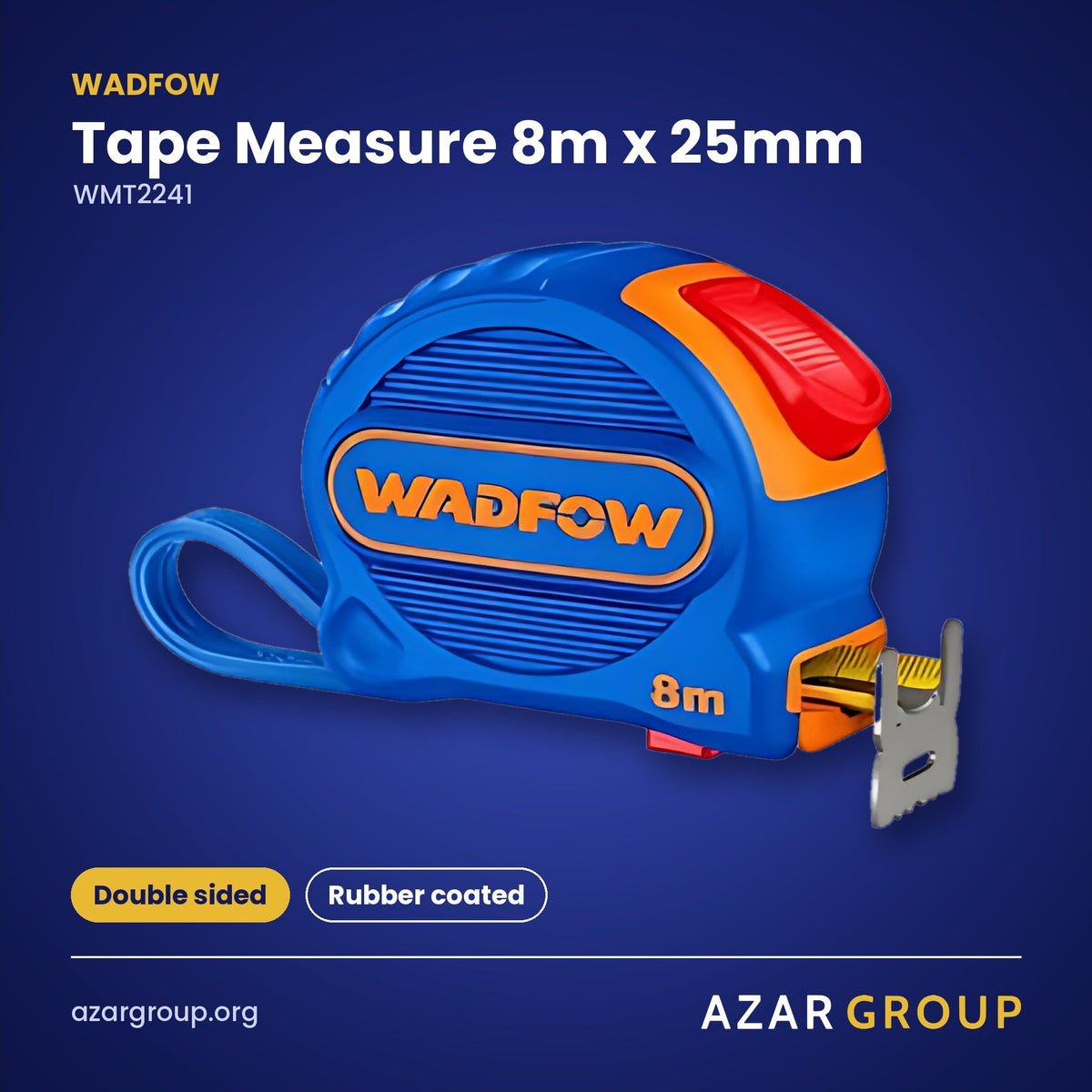 WADFOW WMT2241 Tape Measure 8m x 25mm – Double sided, Rubber coated
