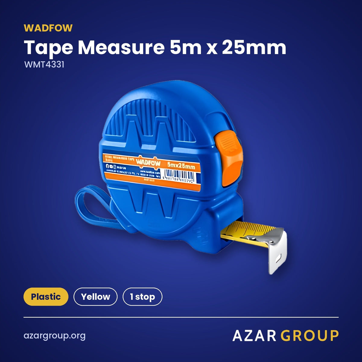 WADFOW WMT4331 Tape Measure 5m x 25mm – Plastic, Yellow, 1 stop