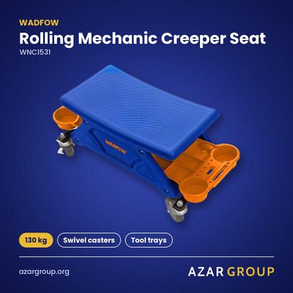 WADFOW WNC1531 Rolling Mechanic Creeper Seat – 130 kg, Swivel casters, Tool trays