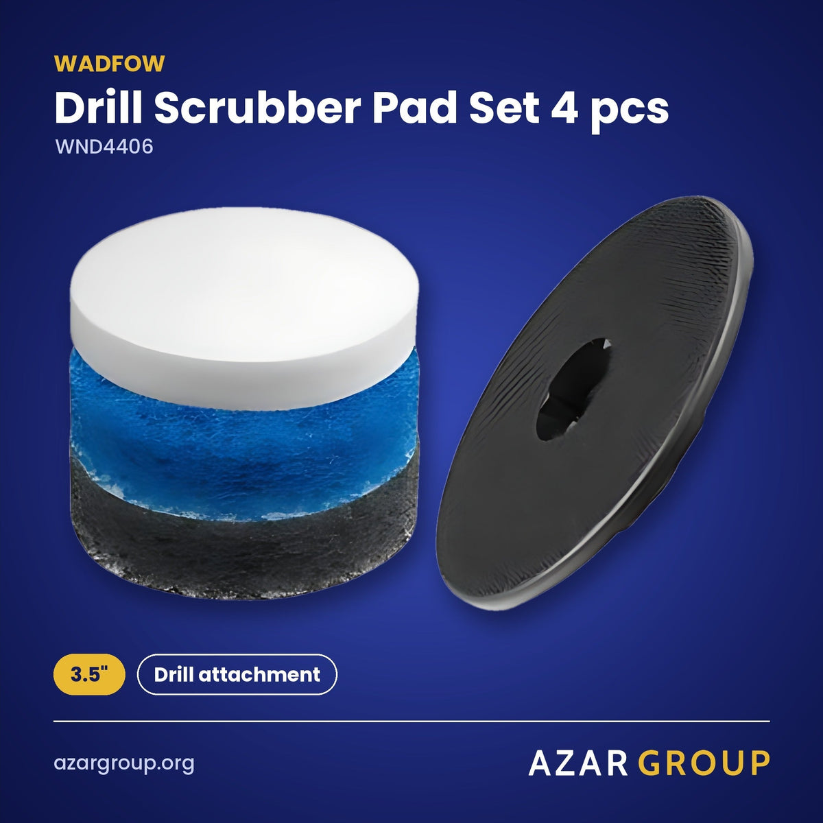 WADFOW WND4406 Drill Scrubber Pad Set 4 pcs – 3.5", Drill attachment