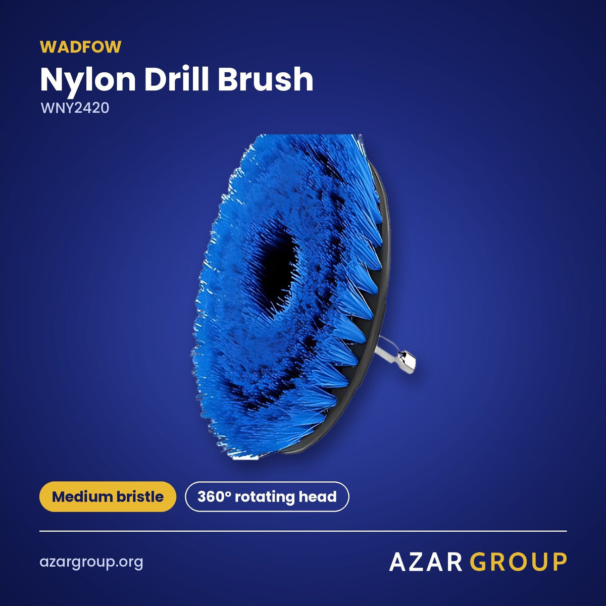WADFOW WNY2420 Nylon Drill Brush – Medium bristle, 360° rotating head