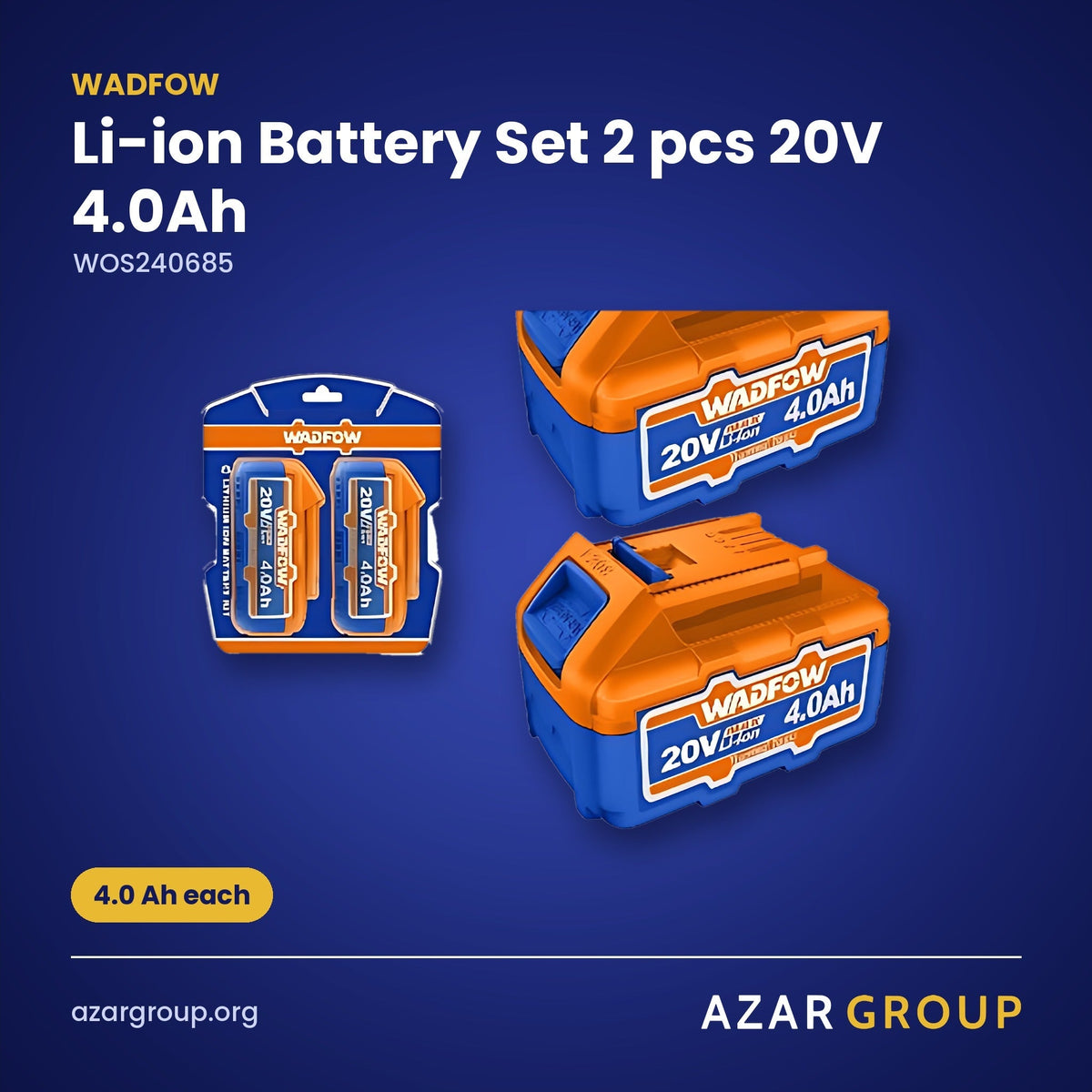 WADFOW WOS240685 Li-ion Battery Set 2 pcs 20V 4.0Ah – 4.0 Ah each