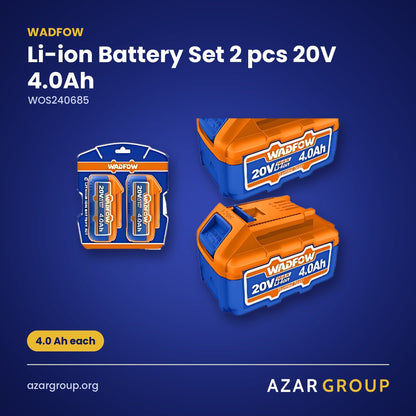 WADFOW WOS240685 Li-ion Battery Set 2 pcs 20V 4.0Ah – 4.0 Ah each