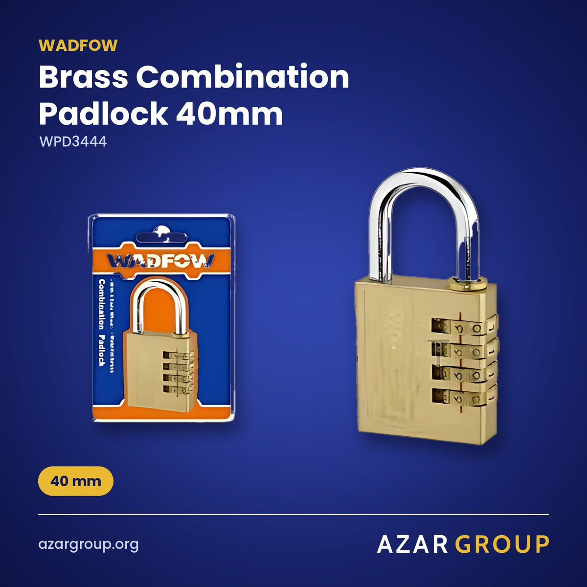 WADFOW WPD3444 Brass Combination Padlock 40mm – 40 mm