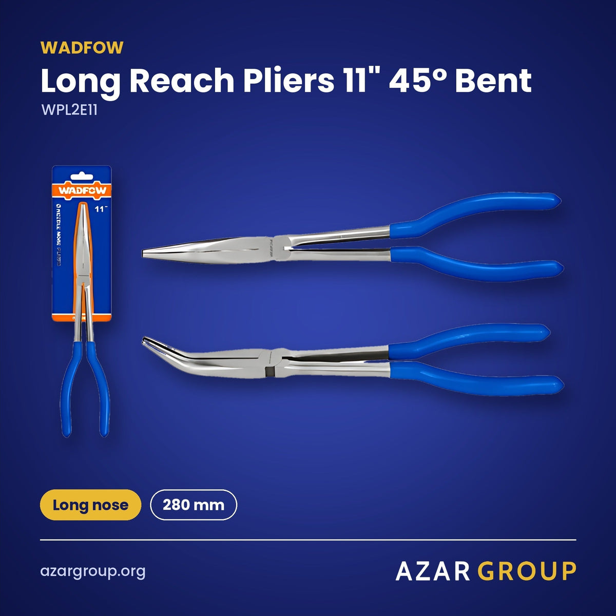 WADFOW WPL2E11 Long Reach Pliers 11" 45° Bent – Long nose, 280 mm
