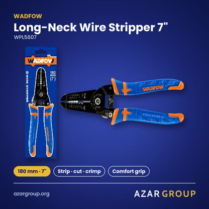 WADFOW WPL5607 Long-Neck Wire Stripper 7" – 180 mm · 7", Strip · cut · crimp, Comfort grip