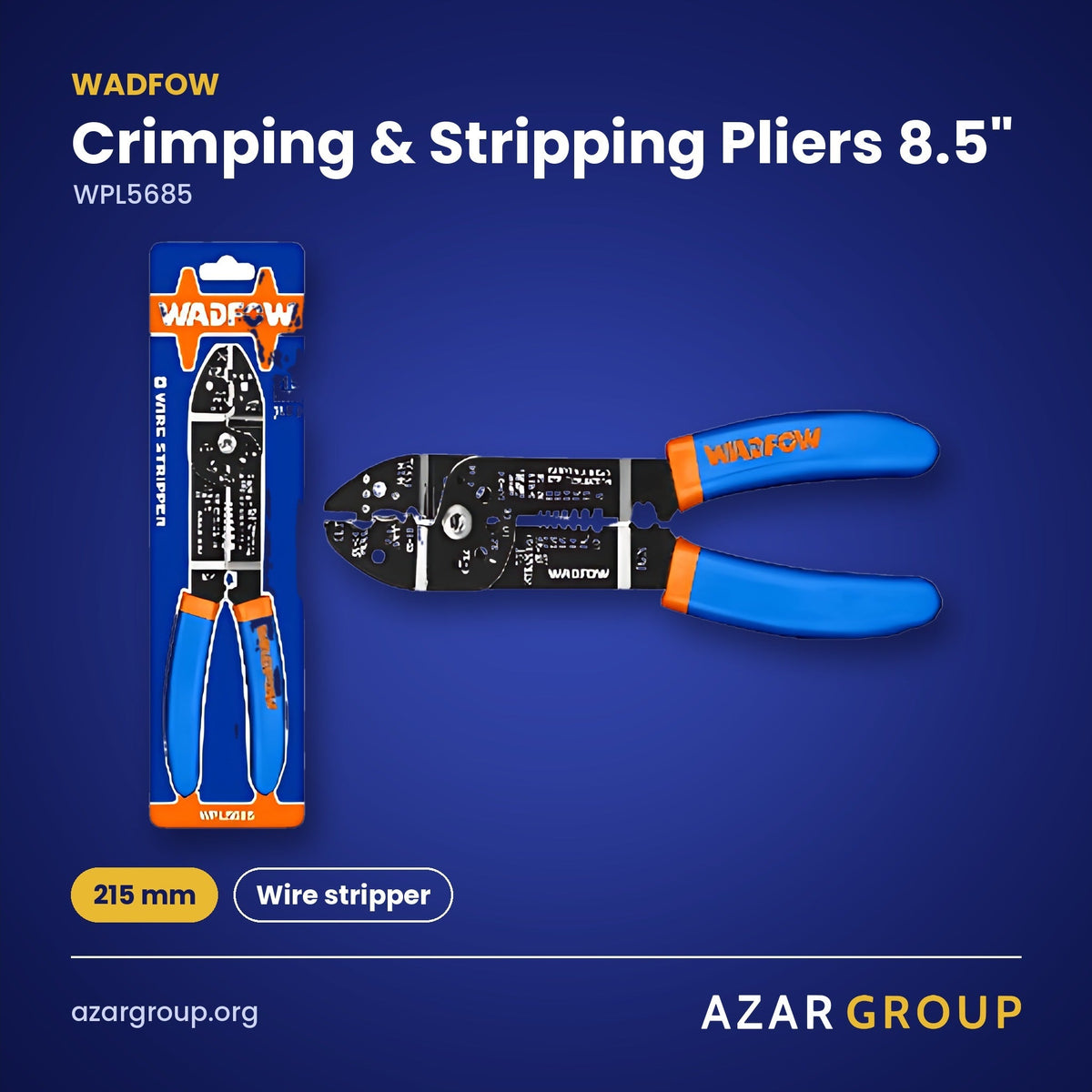 WADFOW WPL5685 Crimping & Stripping Pliers 8.5" – 215 mm, Wire stripper