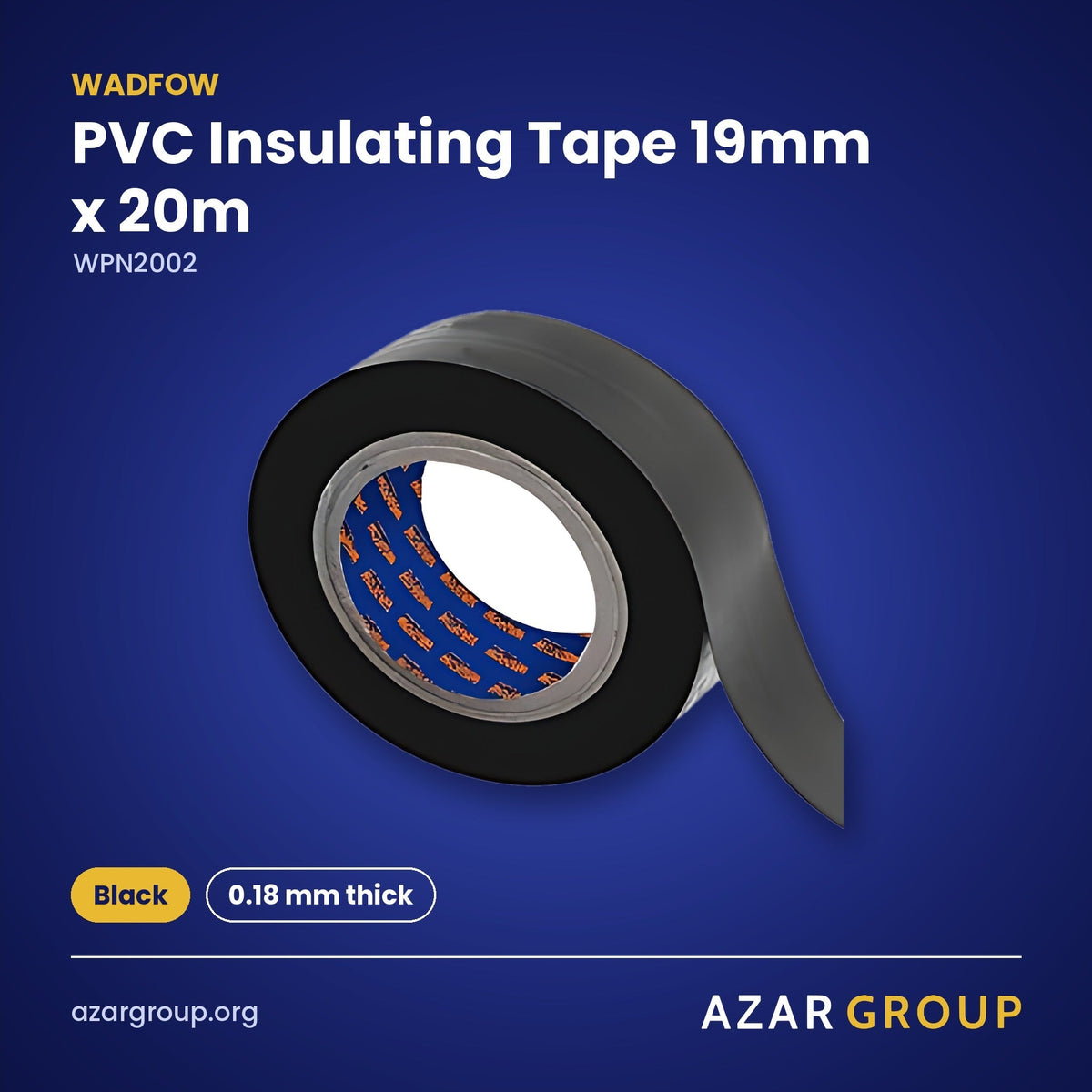 WADFOW WPN2002 PVC Insulating Tape 19mm x 20m – Black, 0.18 mm thick