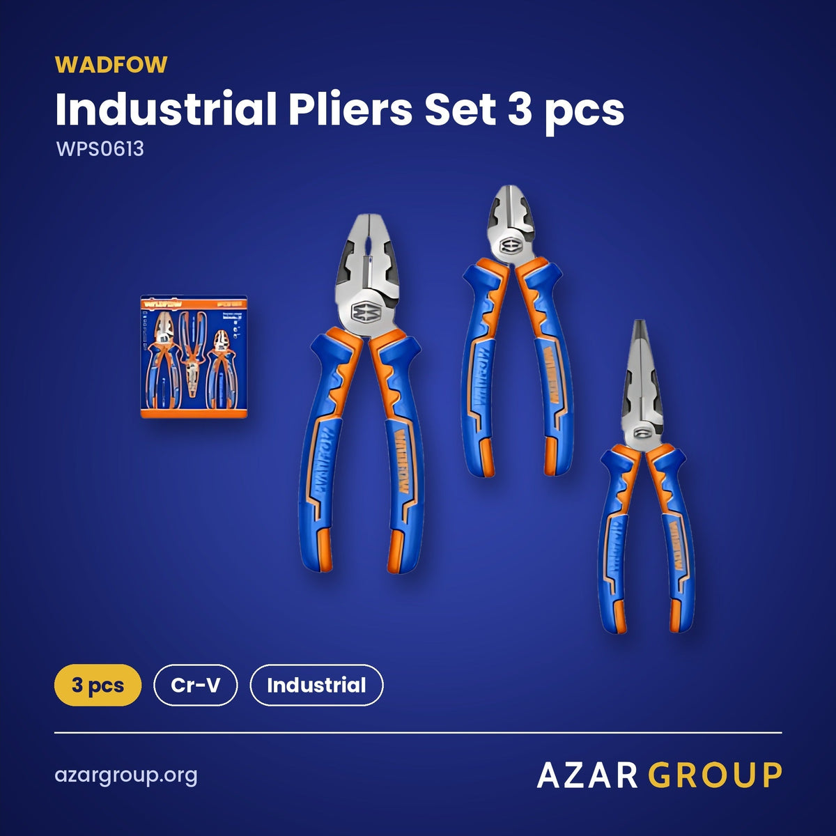 WADFOW WPS0613 Industrial Pliers Set 3 pcs – 3 pcs, Cr-V, Industrial