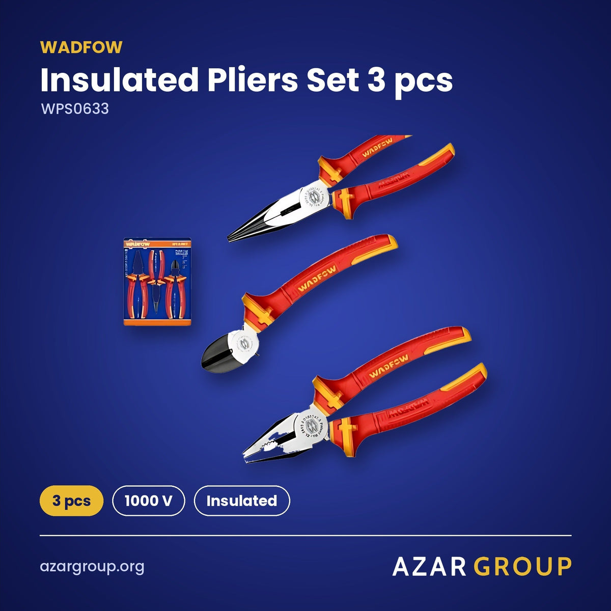 WADFOW WPS0633 Insulated Pliers Set 3 pcs – 3 pcs, 1000 V, Insulated