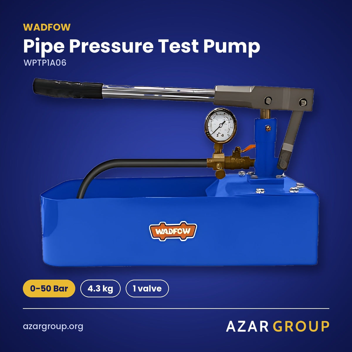 WADFOW WPTP1A06 Pipe Pressure Test Pump – 0-50 Bar, 4.3 kg, 1 valve