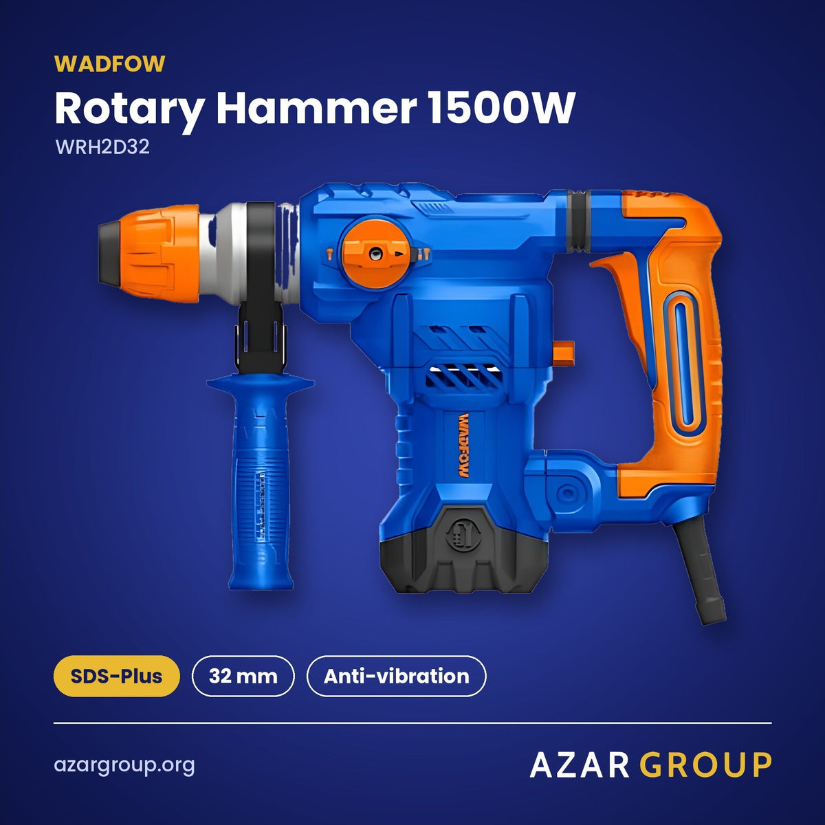 WADFOW WRH2D32 Rotary Hammer 1500W – SDS-Plus, 32 mm, Anti-vibration