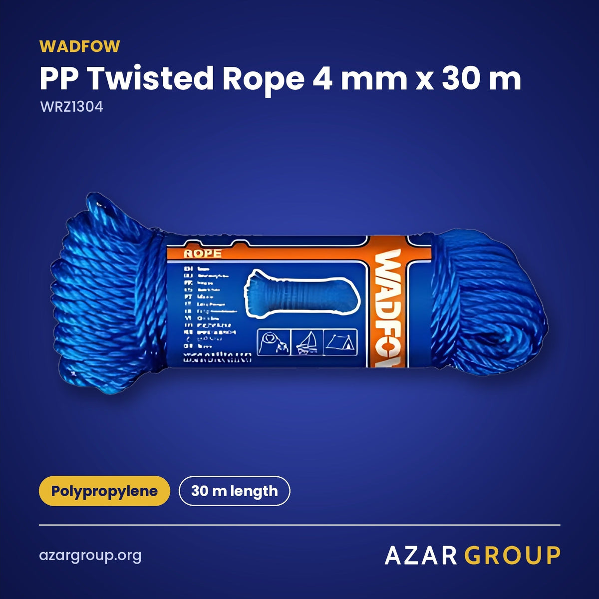 WADFOW WRZ1304 PP Twisted Rope 4 mm x 30 m – Polypropylene, 30 m length