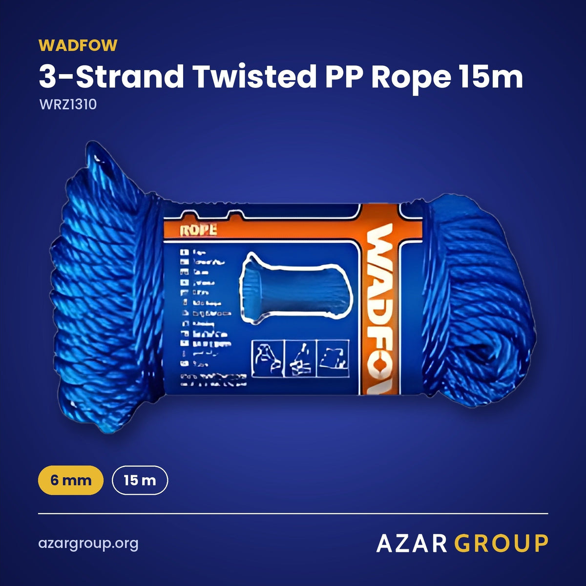 WADFOW WRZ1310 3-Strand Twisted PP Rope 15m – 6 mm, 15 m