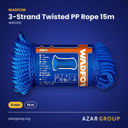WADFOW WRZ1310 3-Strand Twisted PP Rope 15m – 6 mm, 15 m