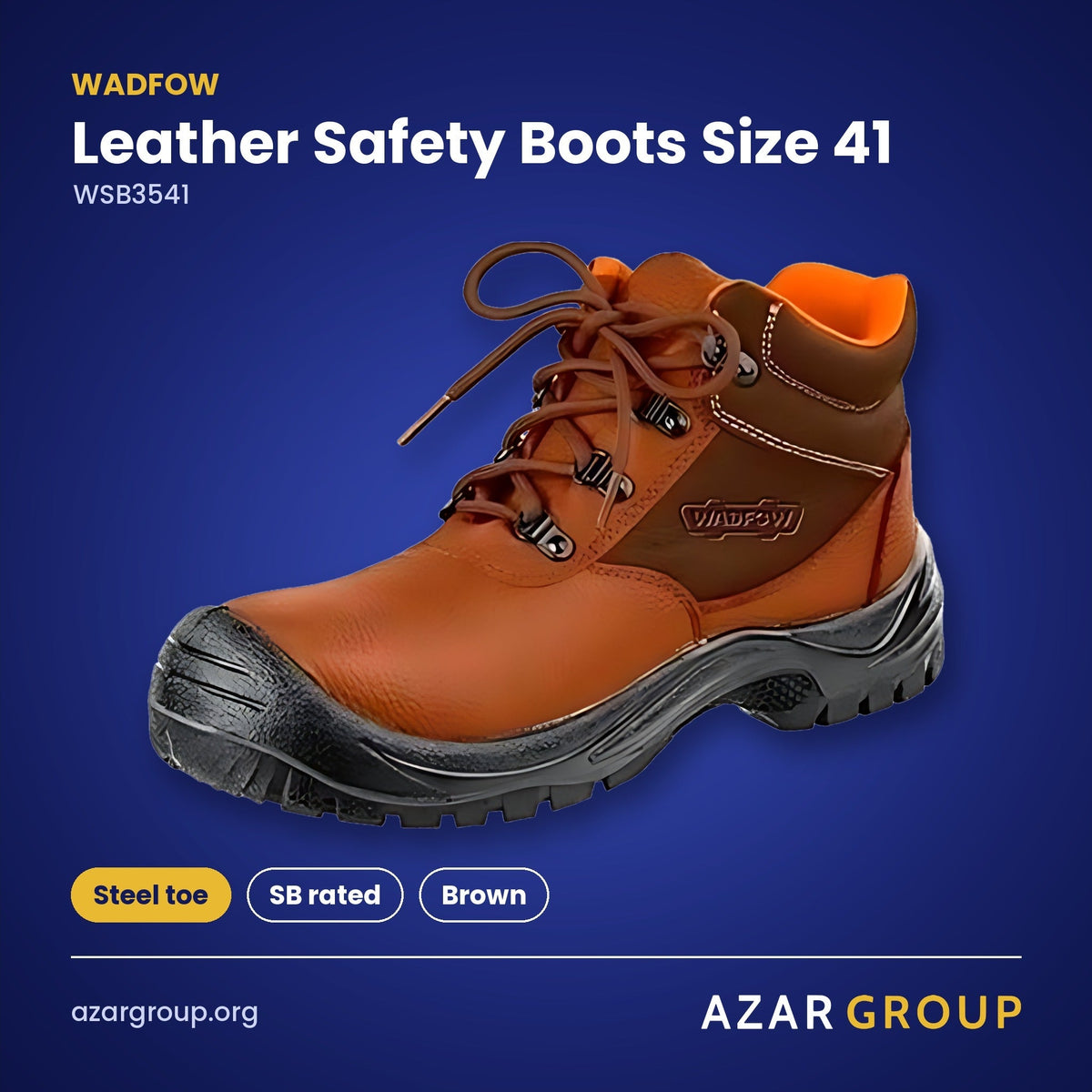 WADFOW WSB3541 Leather Safety Boots Size 41 – Steel toe, SB rated, Brown