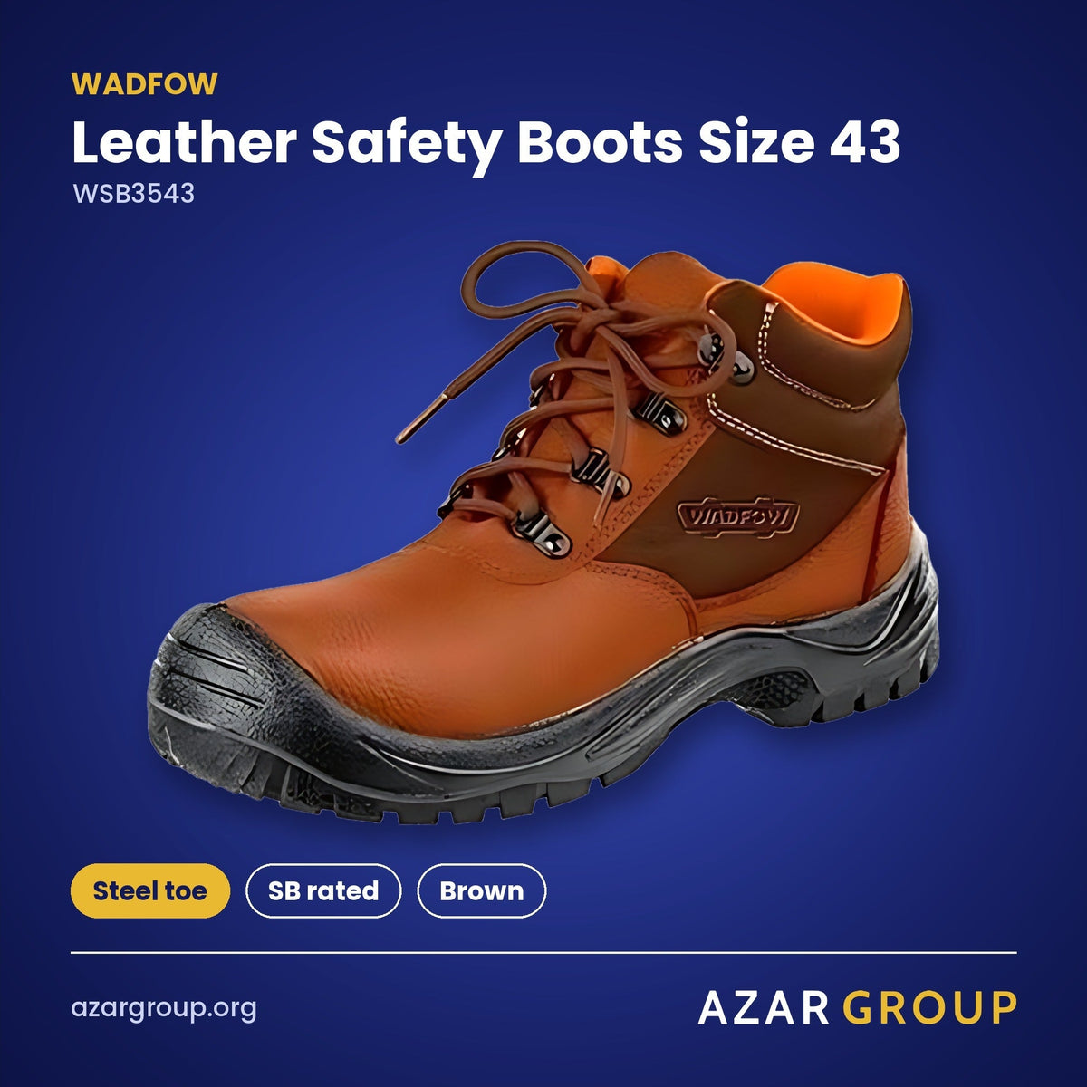 WADFOW WSB3543 Leather Safety Boots Size 43 – Steel toe, SB rated, Brown