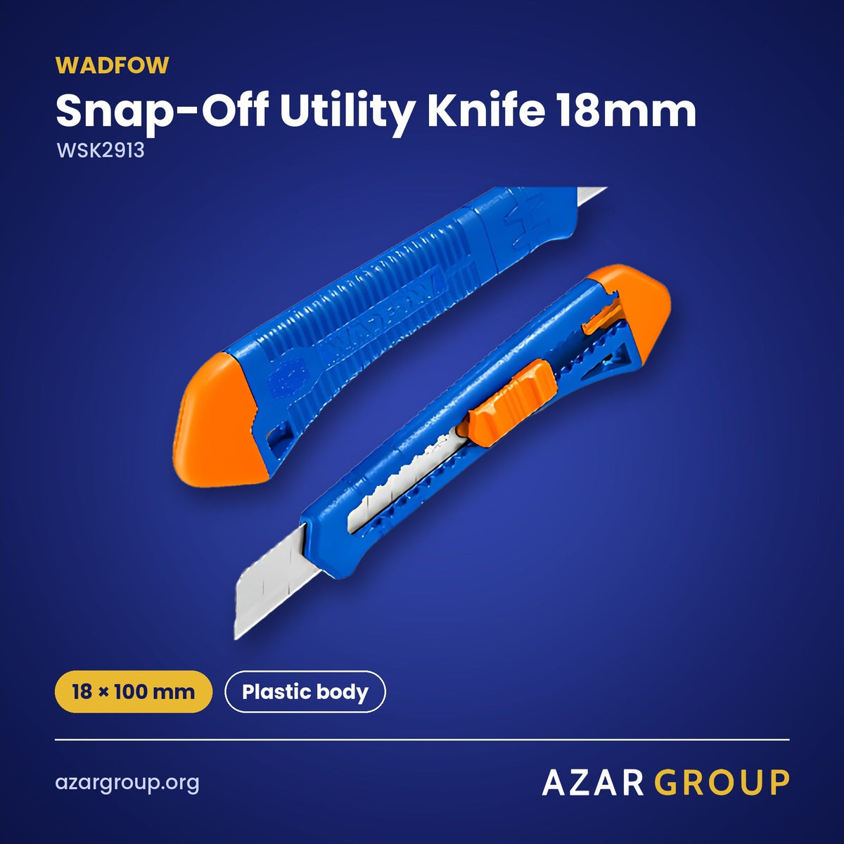 WADFOW WSK2913 Snap-Off Utility Knife 18mm – 18 × 100 mm, Plastic body
