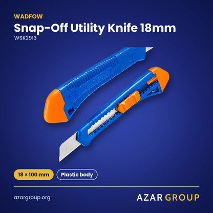 WADFOW WSK2913 Snap-Off Utility Knife 18mm – 18 × 100 mm, Plastic body
