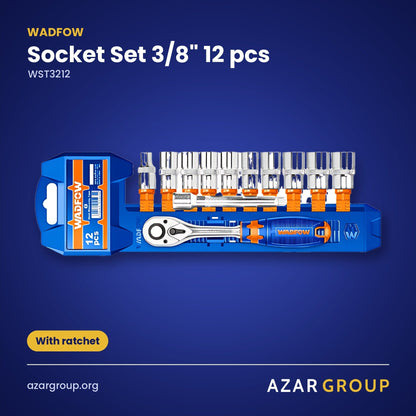 WADFOW WST3212 Socket Set 3/8" 12 pcs – With ratchet