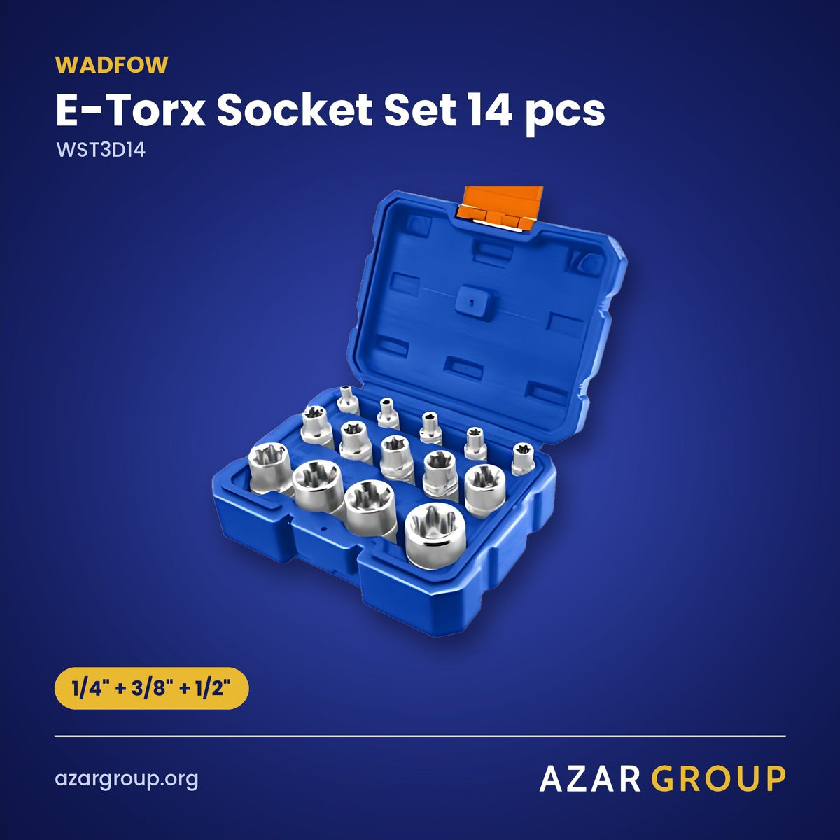 WADFOW WST3D14 E-Torx Socket Set 14 pcs – 1/4" + 3/8" + 1/2"