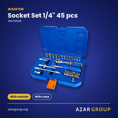WADFOW WST4D45 Socket Set 1/4" 45 pcs – With ratchet, With case