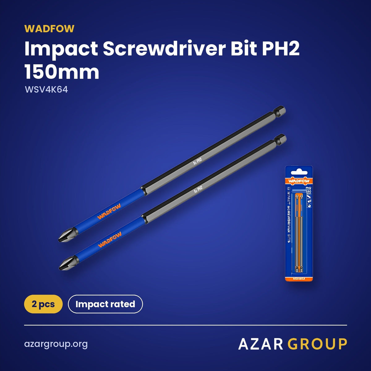 WADFOW WSV4K64 Impact Screwdriver Bit PH2 150mm – 2 pcs, Impact rated