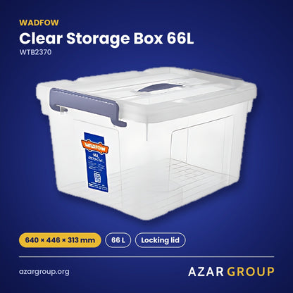 WADFOW WTB2370 Clear Storage Box 66L – 640 × 446 × 313 mm, 66 L, Locking lid