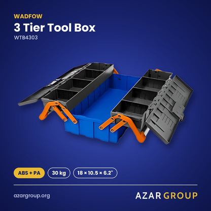 WADFOW WTB4303 3 Tier Tool Box – ABS + PA, 30 kg, 18 × 10.5 × 6.2"