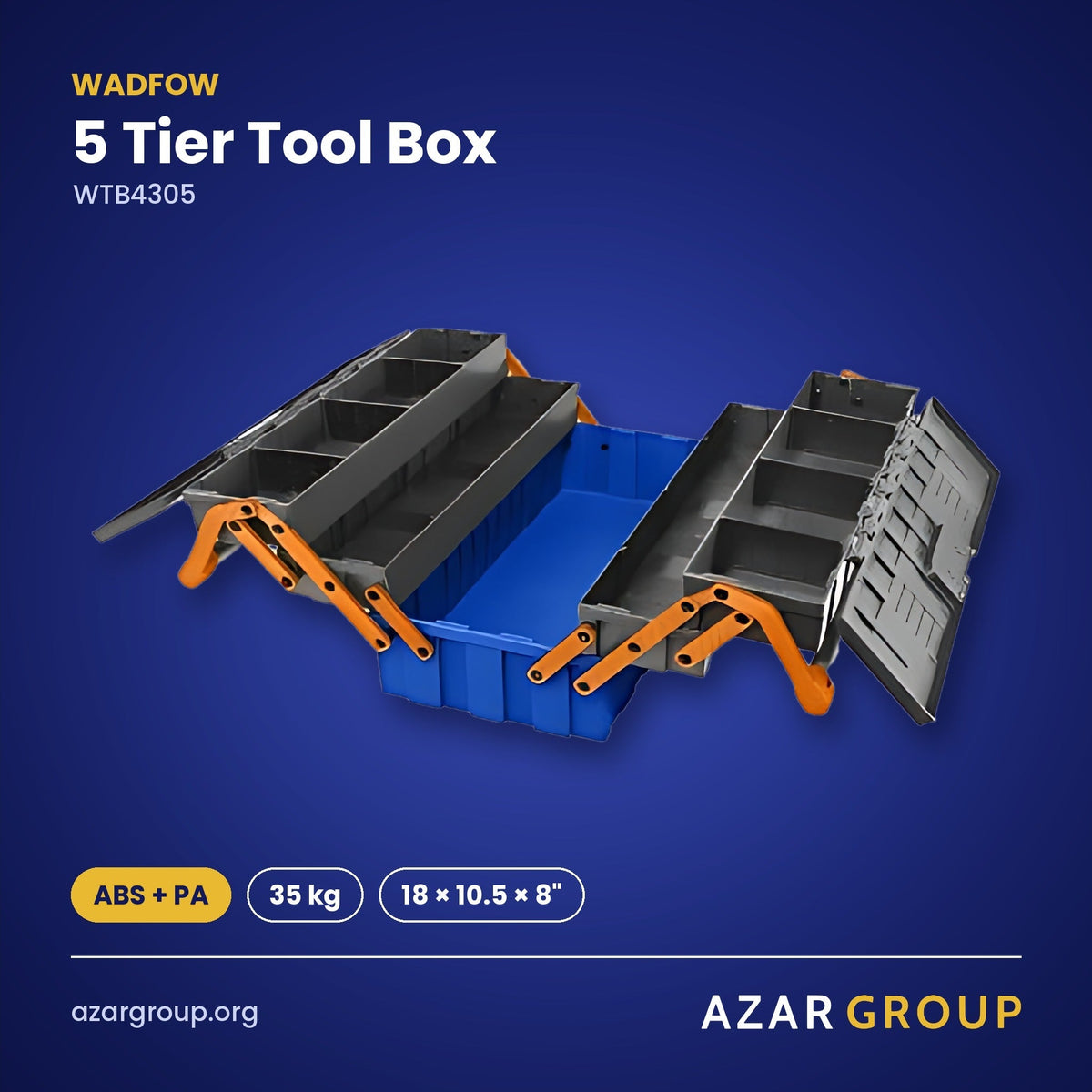 WADFOW WTB4305 5 Tier Tool Box – ABS + PA, 35 kg, 18 × 10.5 × 8"