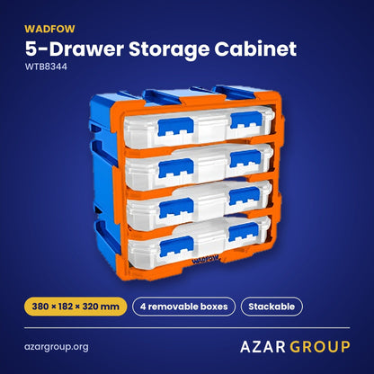 WADFOW WTB8344 5-Drawer Storage Cabinet – 380 × 182 × 320 mm, 4 removable boxes, Stackable