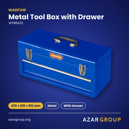 WADFOW WTB8A22 Metal Tool Box with Drawer – 470 × 218 × 210 mm, Metal, With drawer