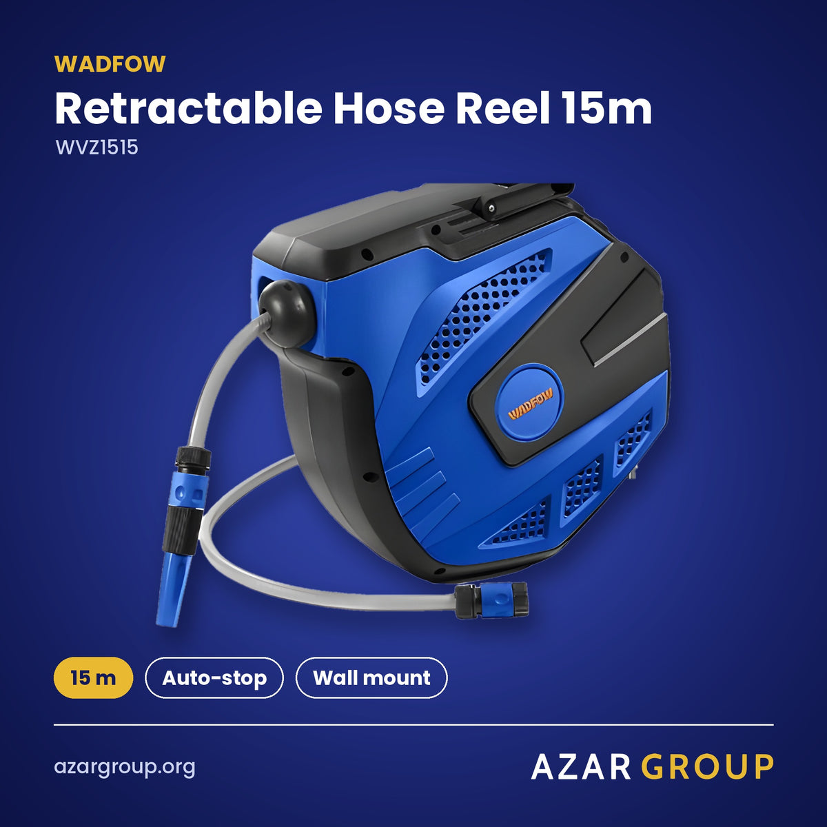 WADFOW WVZ1515 Retractable Hose Reel 15m – 15 m, Auto-stop, Wall mount