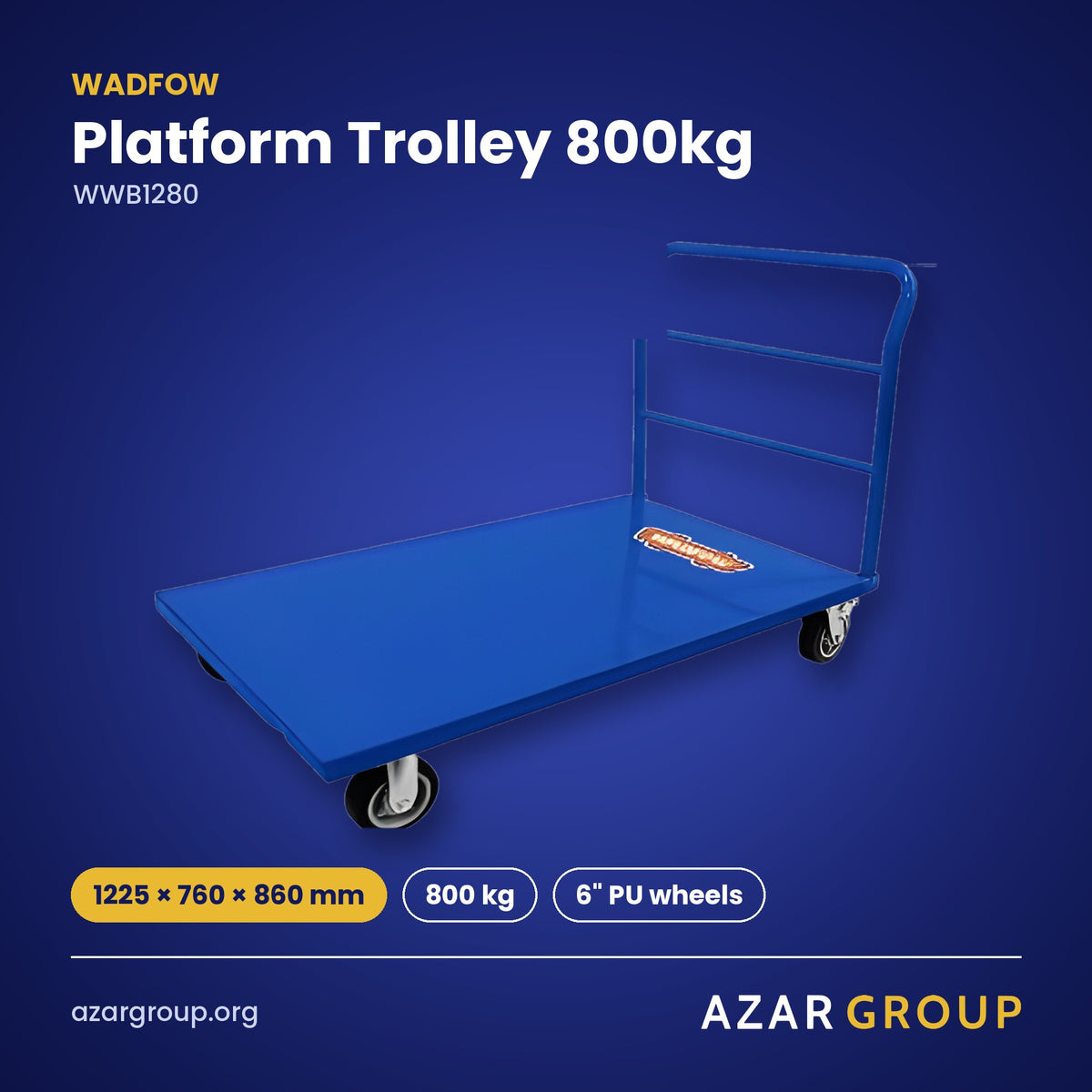 WADFOW WWB1280 Platform Trolley 800kg – 1225 × 760 × 860 mm, 800 kg, 6" PU wheels