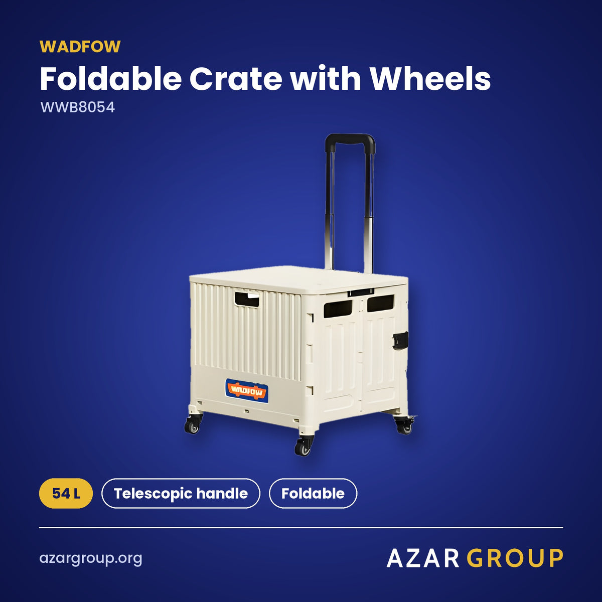 WADFOW WWB8054 Foldable Crate with Wheels – 54 L, Telescopic handle, Foldable